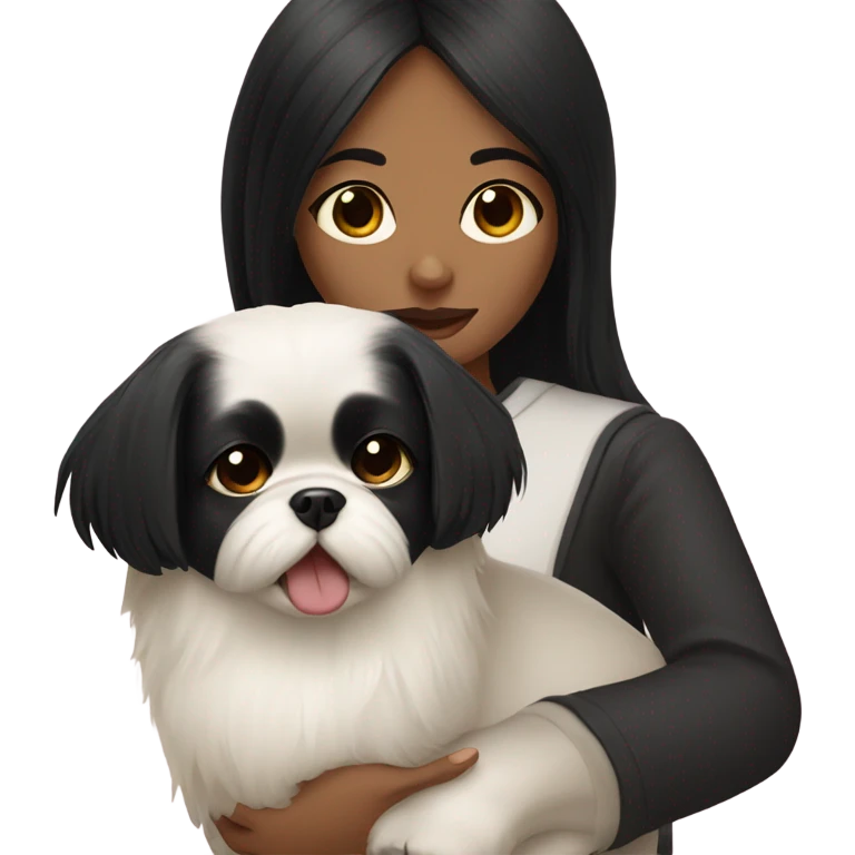 Girl with a black hair and white Pekingese emoji