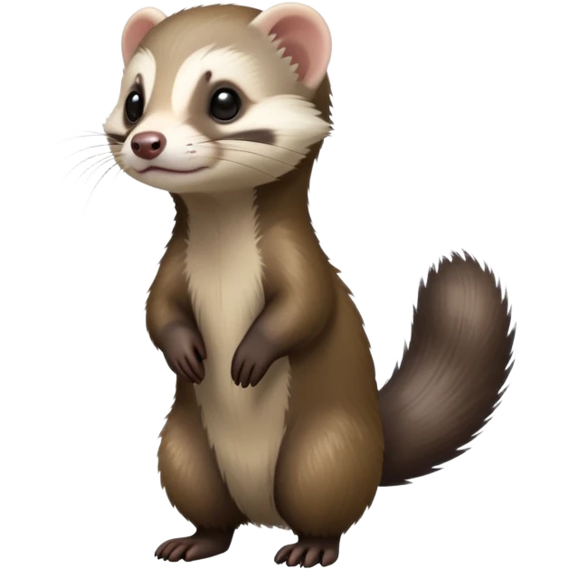 cinematic-[ferret]-realistic-full- long elongated body-standing-emoji,-tiny-paws-tucked-close,-head-tilted-dramatically,-sleek-[sable]-fur,-simplified-yet-realistic-focused-features,-highly-detailed,-glowing-with-an-almost-sarcastic-glow emoji