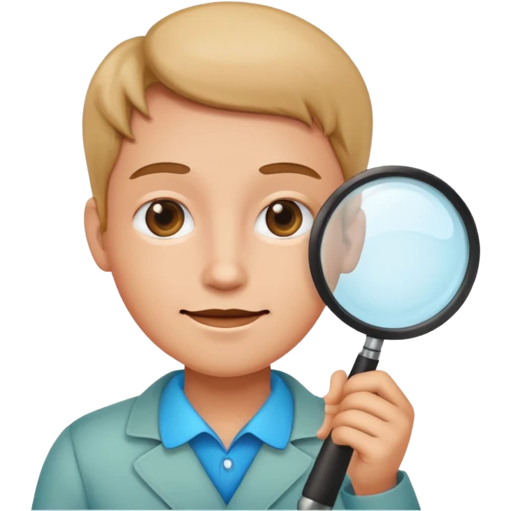 a magnifying glass over a simple person icon with subtle gradients and a friendly expression emoji