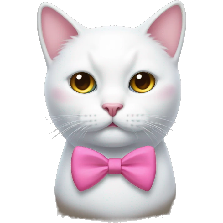 Make a white cat face only and add a pink bow tie to the top side of the cat emoji