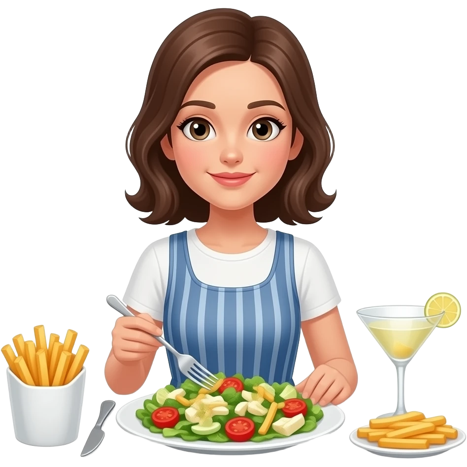 girl dinner aka caeser salad fries and martini emoji