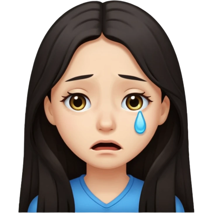 pretty girl with dark long hair crying cross eyed  emoji