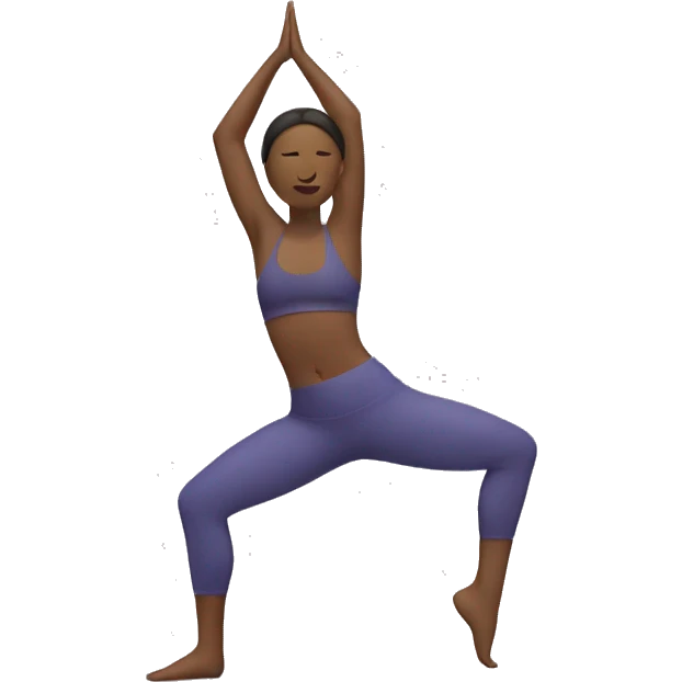 Yoga pose standing on one leg with other in air with arms in a binding in front of chest emoji
