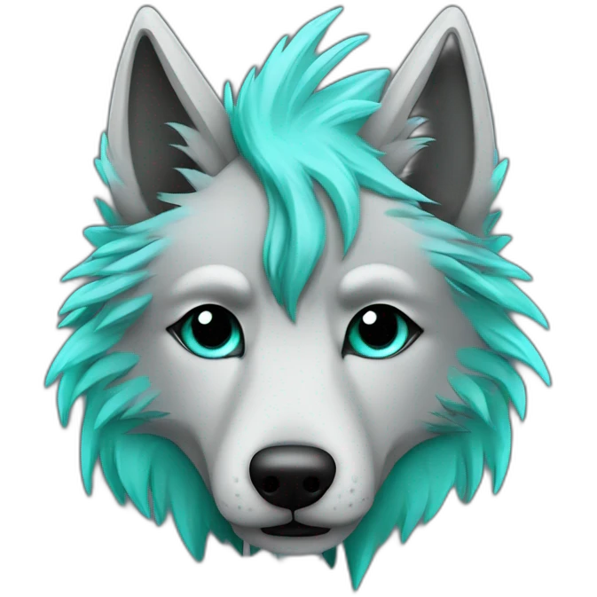 Grey wolf head with a star tatoo over his right eye, he have a turquoise glamrock mullet haircut emoji