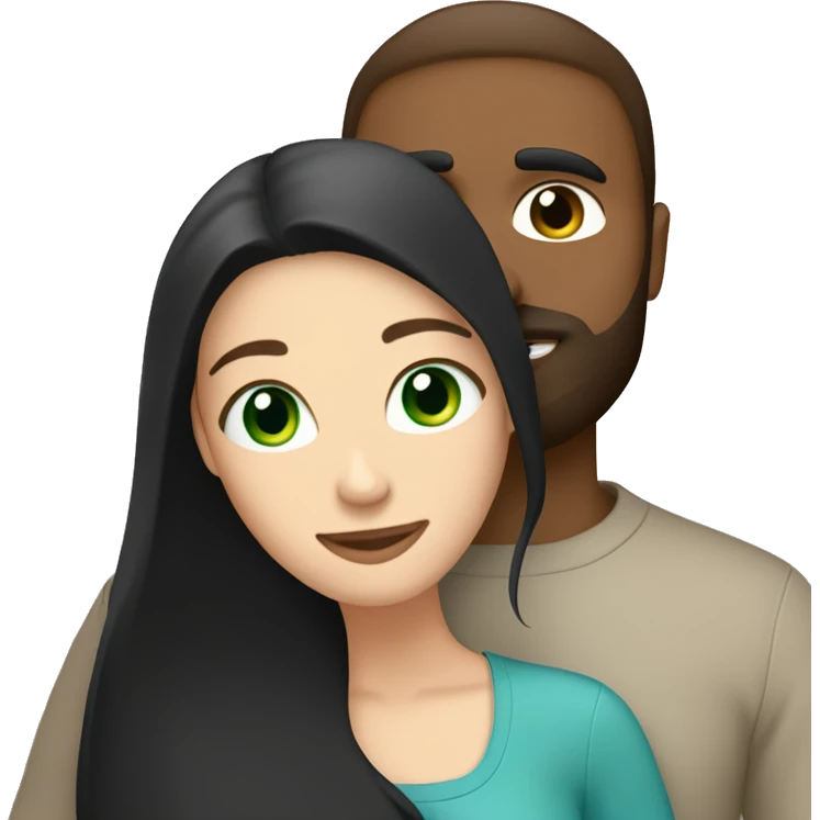 White man BROWN beard and blue eyes and BROWN hair hugging white woman with long straight black hair and green eyes emoji