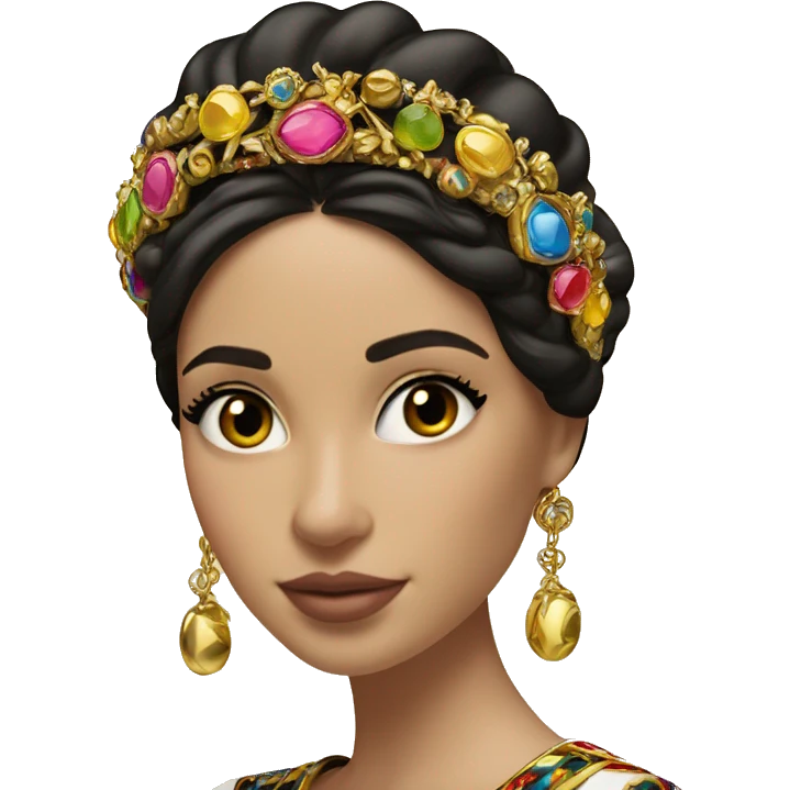 Dolce and Gabbana Italian model with dark hair and headband with colourful ornament and golden detais  emoji