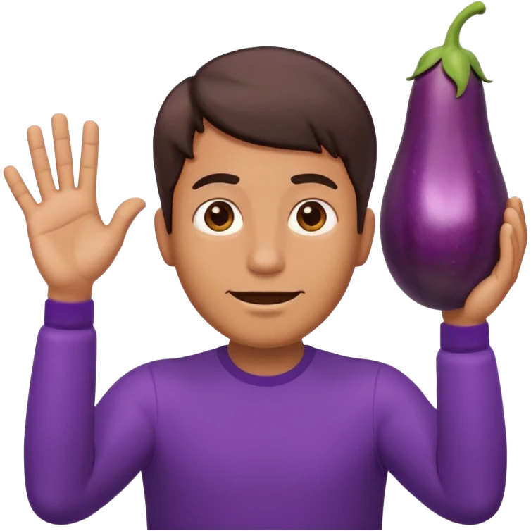 Guy emoji with hands up saying why with his eggplant hanging out emoji