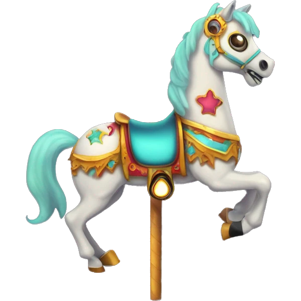 creepy carousel horse with glowing eyes, spinning in a dark circus emoji