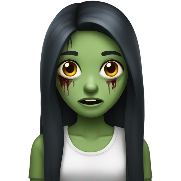 girl zombie with black long hair with teeth and serious face  emoji