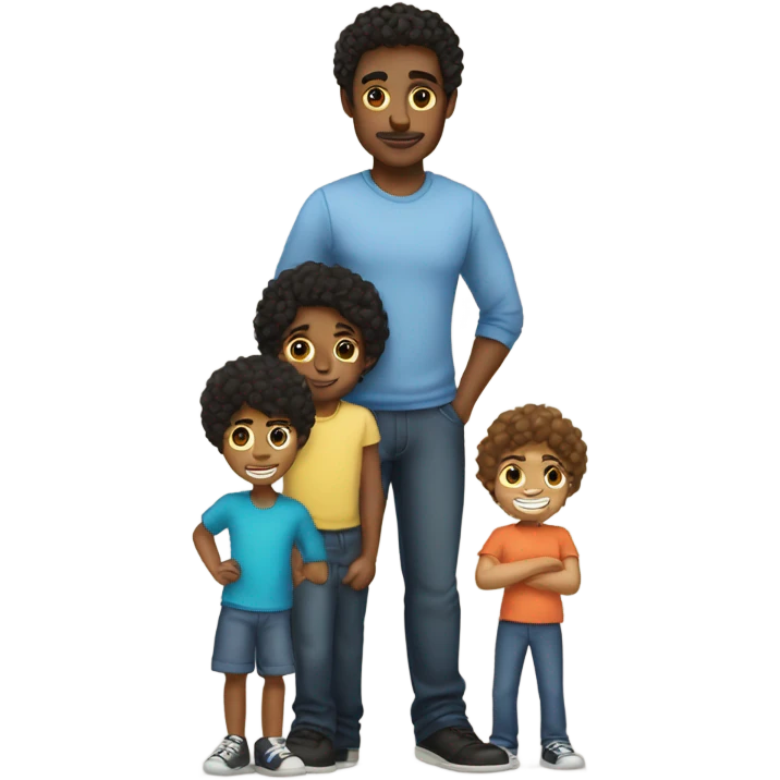 Light skin man with dark hair and his 4 kids  emoji