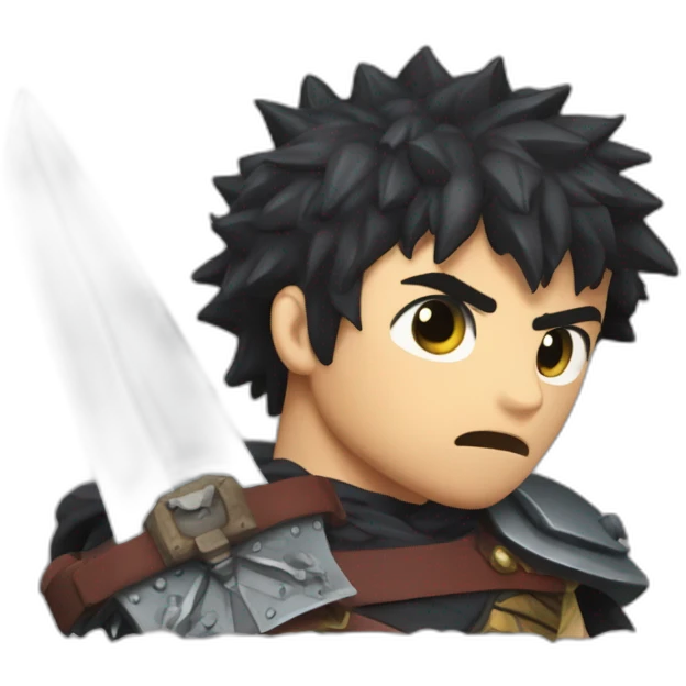 angry berserk guts carrying a huge sword on his shoulder framed on his bust emoji