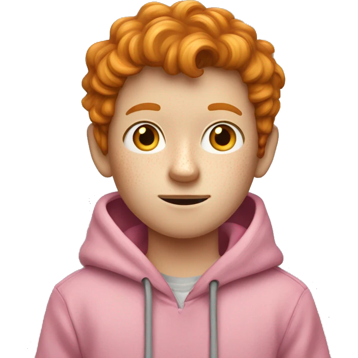 a ginger-brown freckled boy in a pink hoodie holding a yellow pencil  emoji