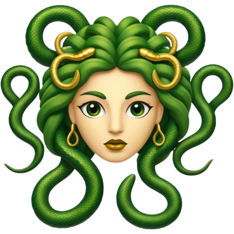 The Sicilian Medusa in gold and green and make the snake hair have snake faces  emoji