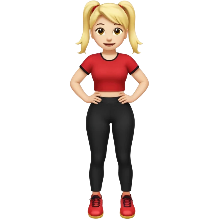 A smiley yellow emoji (like 😊) with a ponytail, red shirt, big breasts, black pants, ass and red shoes emoji