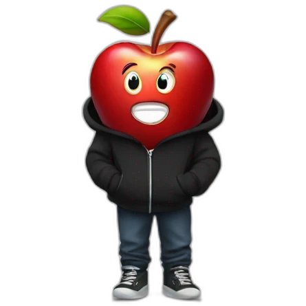 smiling red apple wearing a black hoodie emoji