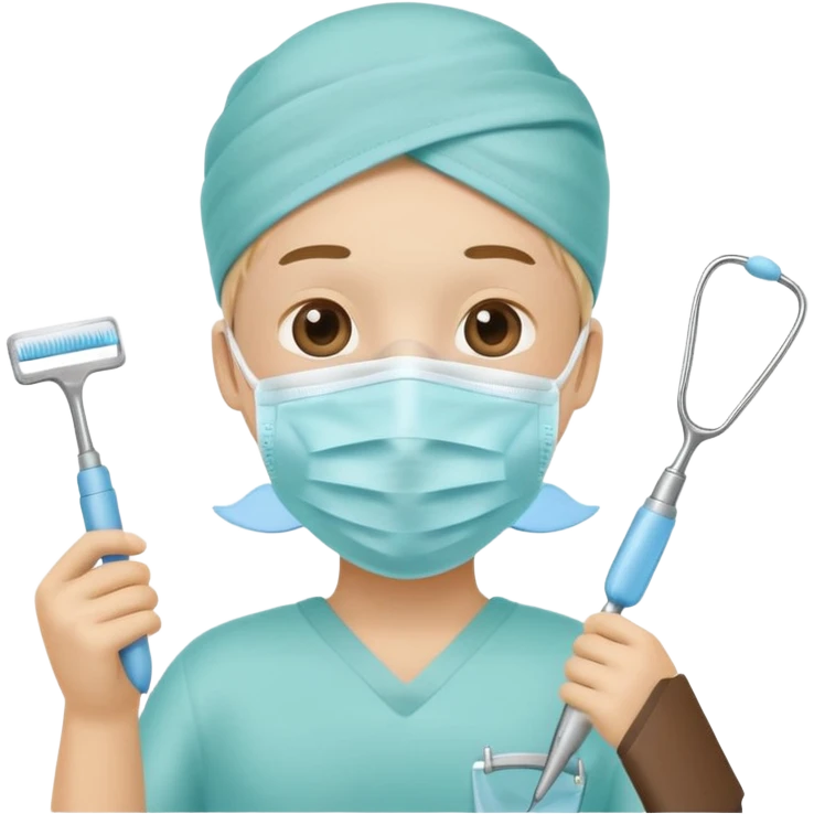 Tooth character wearing a medical face mask, holding dental equipment, clean flat illustration, simple emoji design, suitable for Canva.” emoji