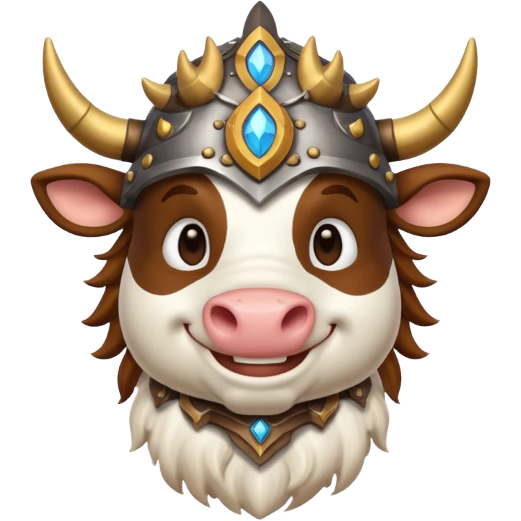 cow character inspired by World of Warcraft, in fantasy armor, stylized as a classic emoji emoji