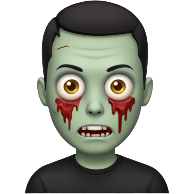zombie iPhone emoji with buzz cut black hair and black t-shirt emoji