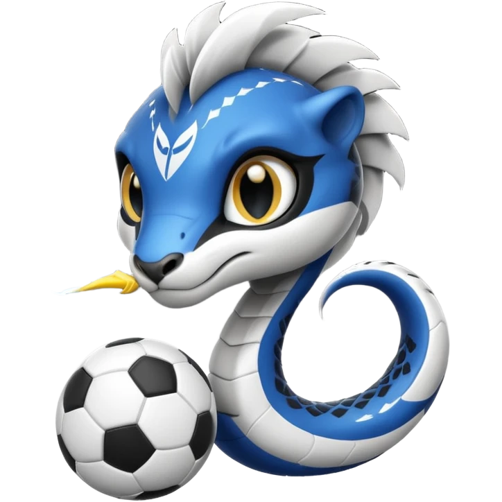 Кобра с чёрными и белыми глазами и чёрной и белой молниями из глаз. У неё чёрно-белая футбольная форма с надписью FangElite emoji