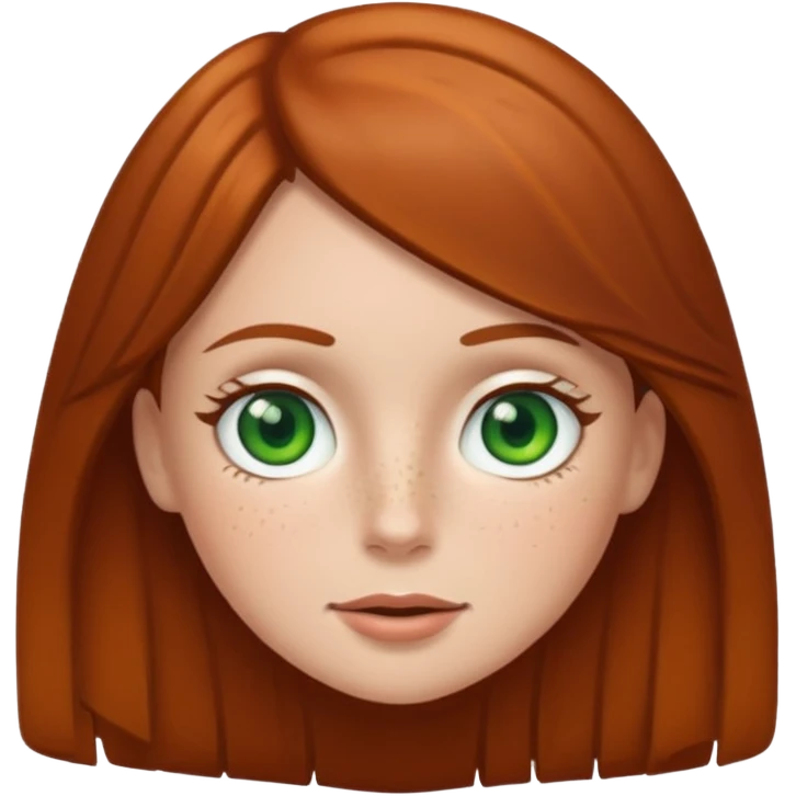 Create an emoji of a white girl with freckles, brown hair and green eyes emoji