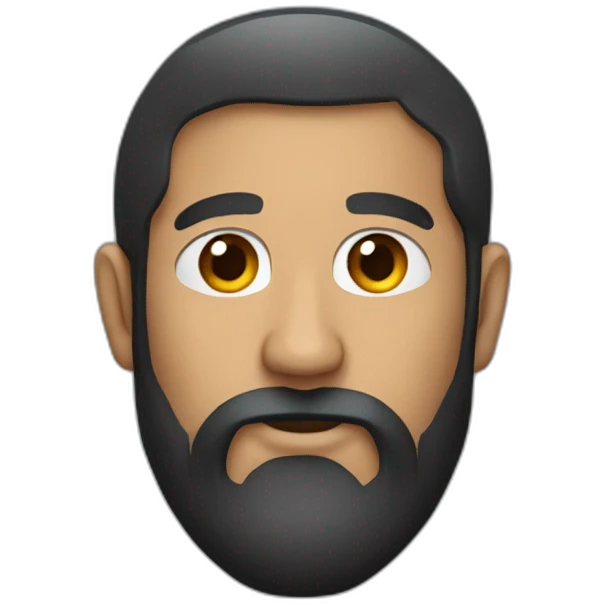 Long black beard bold person with red shirt emoji