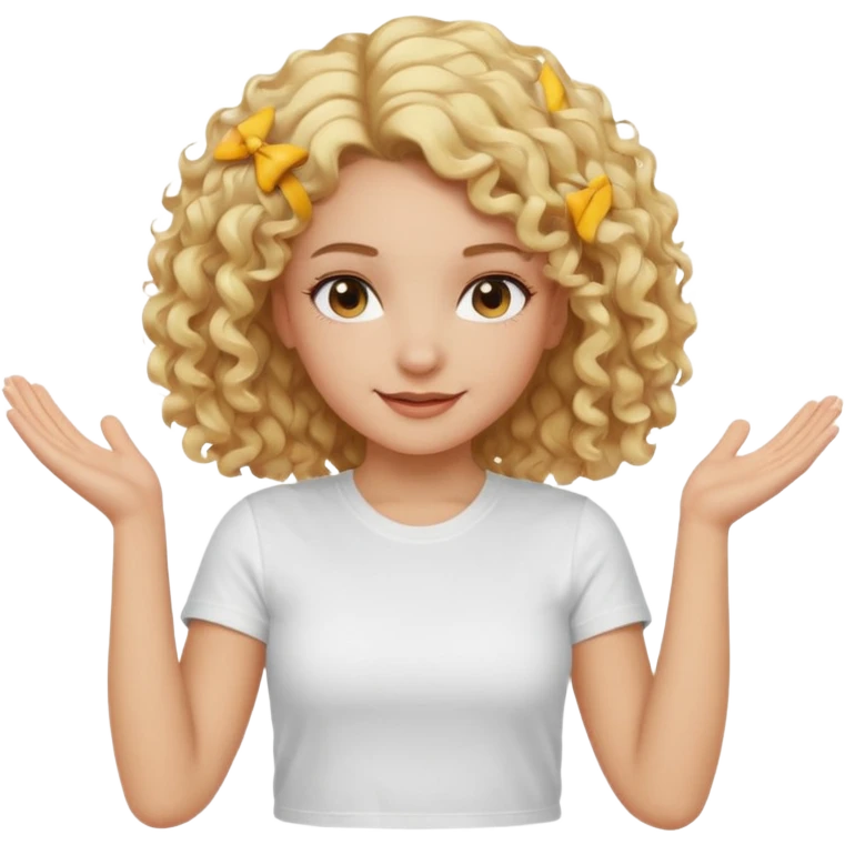 Not guilty hands up smirk girl curly blonde haie emoji