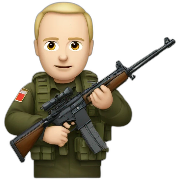 Vladimir poutine avec un fusil et un drapeau russe emoji