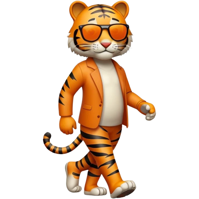 friendly anthropomorphised tiger in casual clothing, wearing dark sunglasses, walking upright in relaxed pose emoji