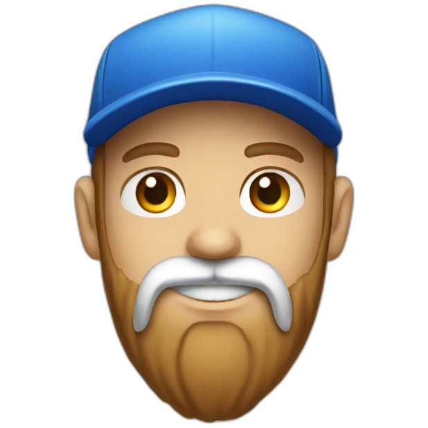 blue cap and white polo cleaner, with a brown beard emoji