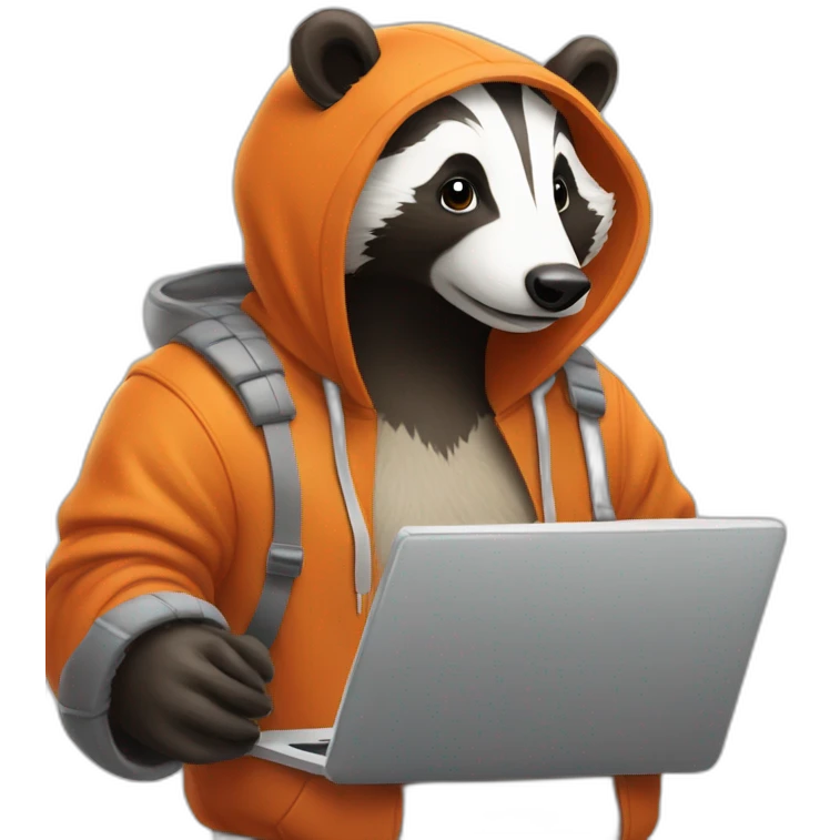 badger in orange hoodie works on notebook emoji
