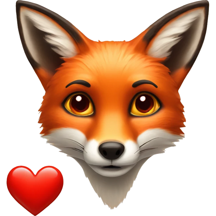 deep lush red fox face with tiny red heart instead of eyes emoji