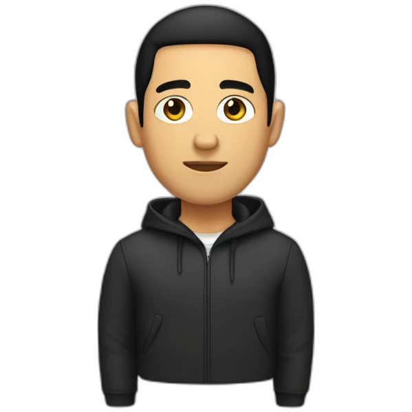 hooded mike bronteroc with black hair and buzz cut emoji