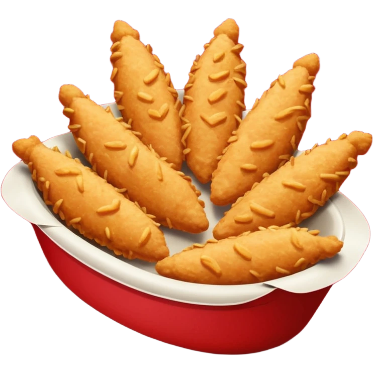 Five delicious breaded chicken tenders in a red paper food boat emoji