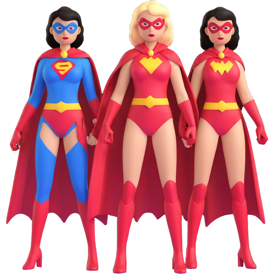 three female superheroes with different powers and costumes emoji