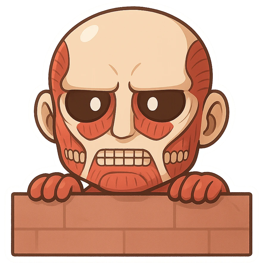 Chibi Colossal Titan peeking over a wall, Attack on Titan theme, emoji style emoji