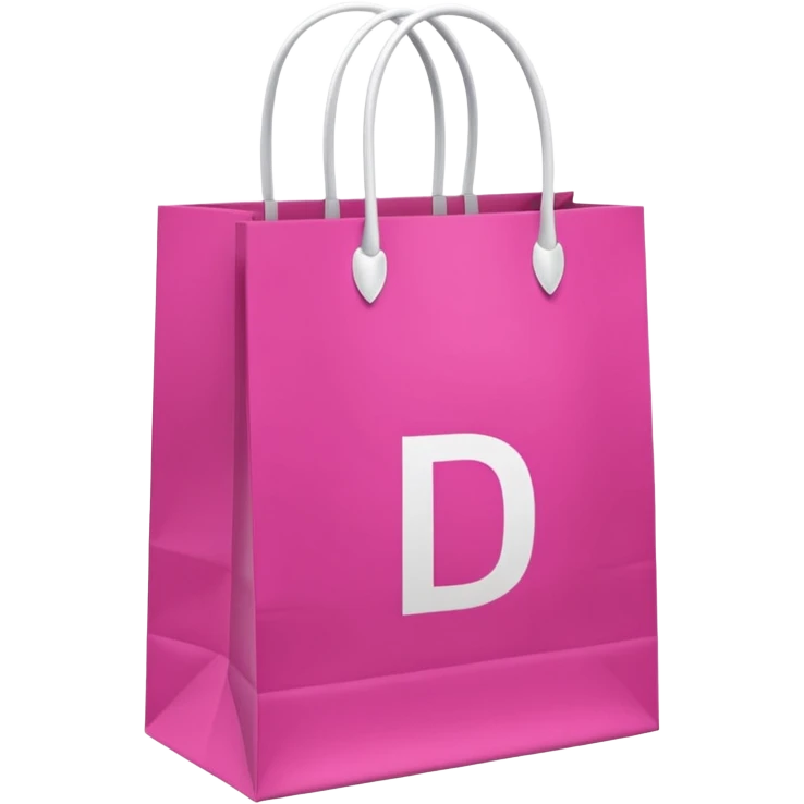 Fuchsia pink paper bag with white handles, repeating 'DRUNI' pattern in light pink and a large vertical 'DRUNI' in bold white letters in the center, iOS emoji style, shiny and realistic. emoji