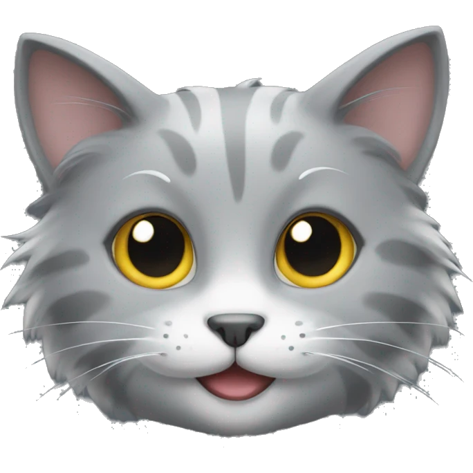 Fluffy gray cat smile  emoji
