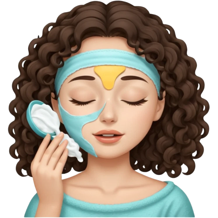 girl brunette with long curly hair getting a deep facial cleansing eyes closed emoji