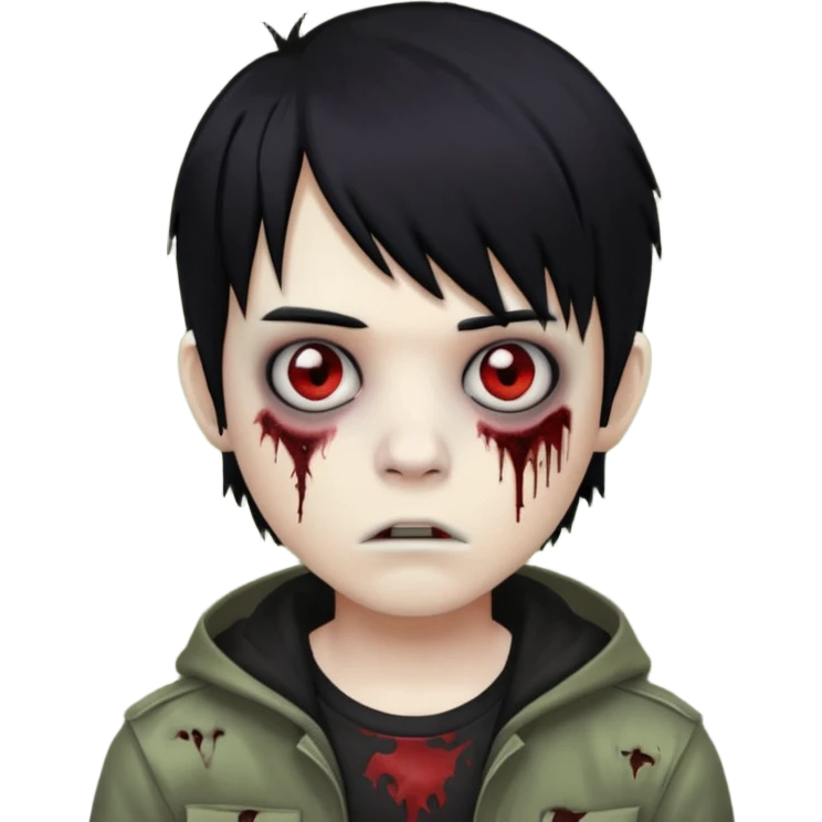 boy zombie with black hair, emo fringe emoji