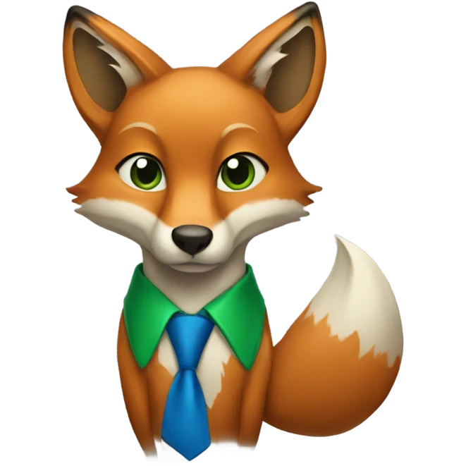Fox wearing a green shirt and blue tie emoji
