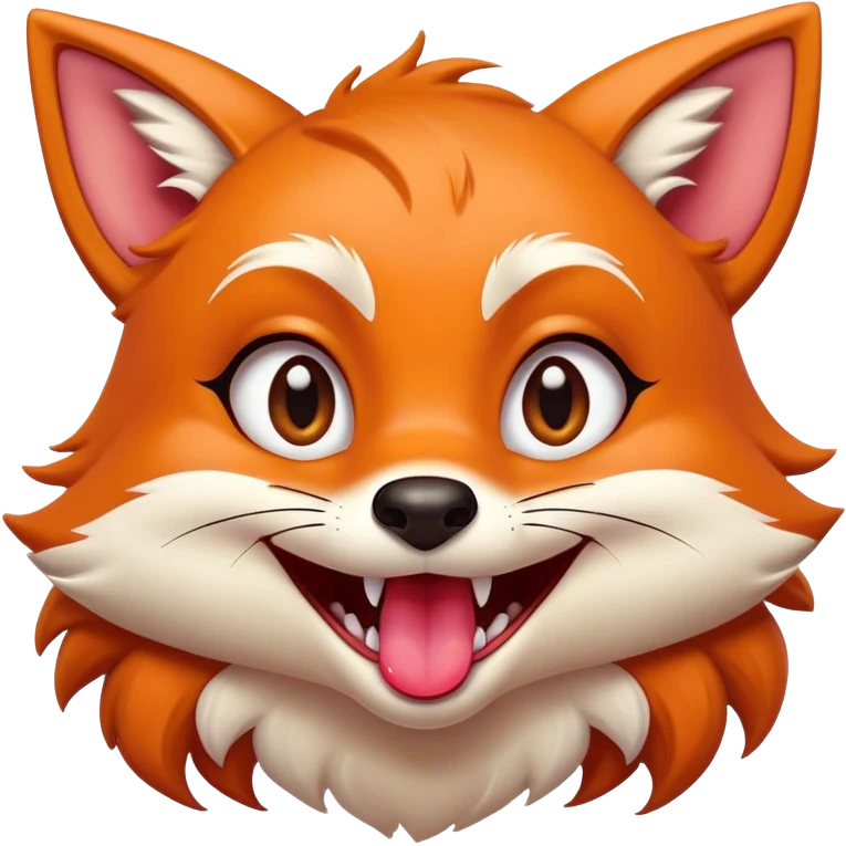 Mischievous feminine girl fox grinning with big eyes and tongue sticking out emoji
