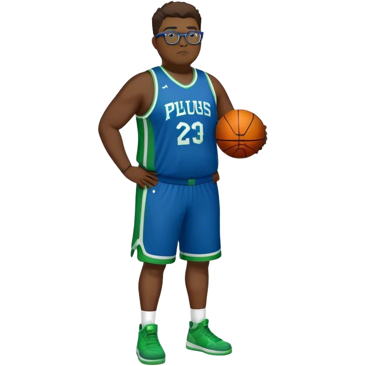 Full Body white plus size male basketball player wearing glasses wearing blue green uniform emoji