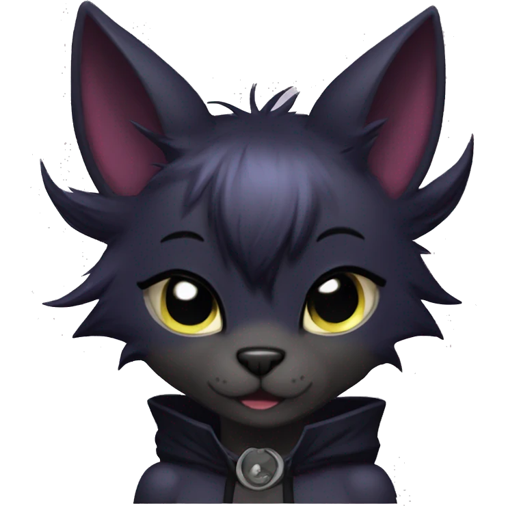 Anthro Dark Beautiful Shiny Edgy Cool Shy Grumpy FurSona Feline-Bat-Fakemon Long Emo Hai-bangs  Vtuber Model emoji