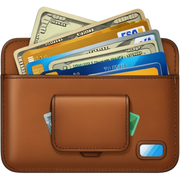 portefeuille marron avec pleins de billet et carte bancaire emoji