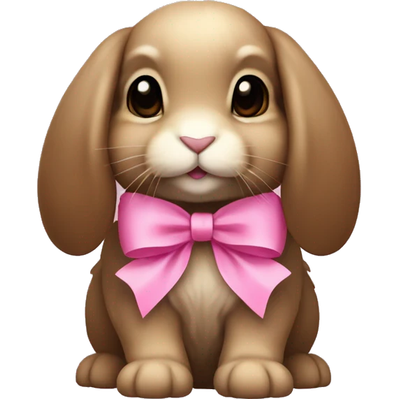 brown holland lop bunny with a pink bow (portrait, facing forward, iOS 17 style, happy) emoji