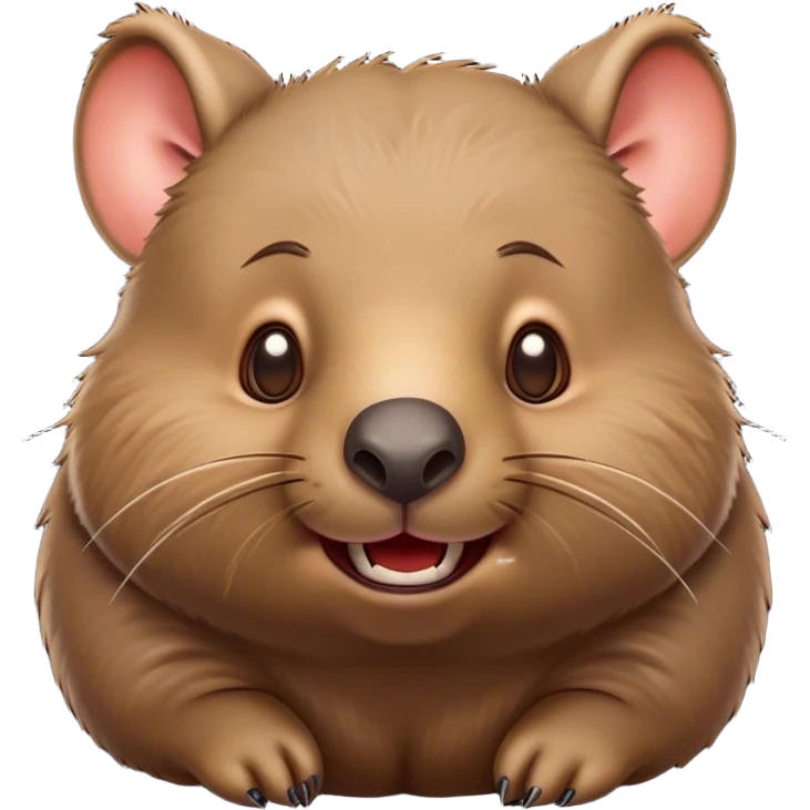 Cinematic Comical Wombat Portrait Emoji, Head tilted dramatically with an exaggeratedly amused expression, featuring a striking, glossy shaggy brown fur with bold textures and wide, expressive eyes filled with playful disbelief, Simplified yet hilariously expressive features, highly detailed, glowing with a slightly sassy glow, high shine, dramatic yet playful, stylized with an air of cheeky bush mischief, bright and endearing, soft glowing outline, capturing the essence of a spirited and over‐the‐top wombat, so meme‐worthy it feels like it could snort its way into internet fame instantly! emoji