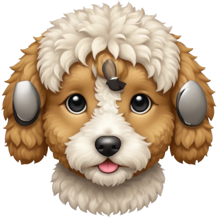 Can you make me an emoji of a very white mini goldendoodle no brown in his fur that looks at more poodle with black eyes? emoji