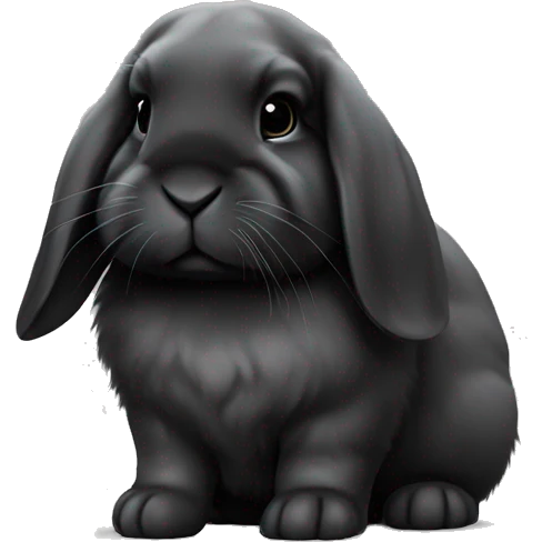 black holland lop bunny rabbit sad tired with white spot on nose and white spot on top of head emoji