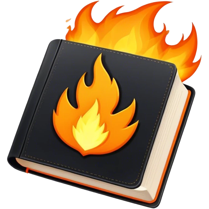 A bright orange book with a black, bold X with an edgy texture, exuding energy and pure, unapologetic confidence... fire aura emoji