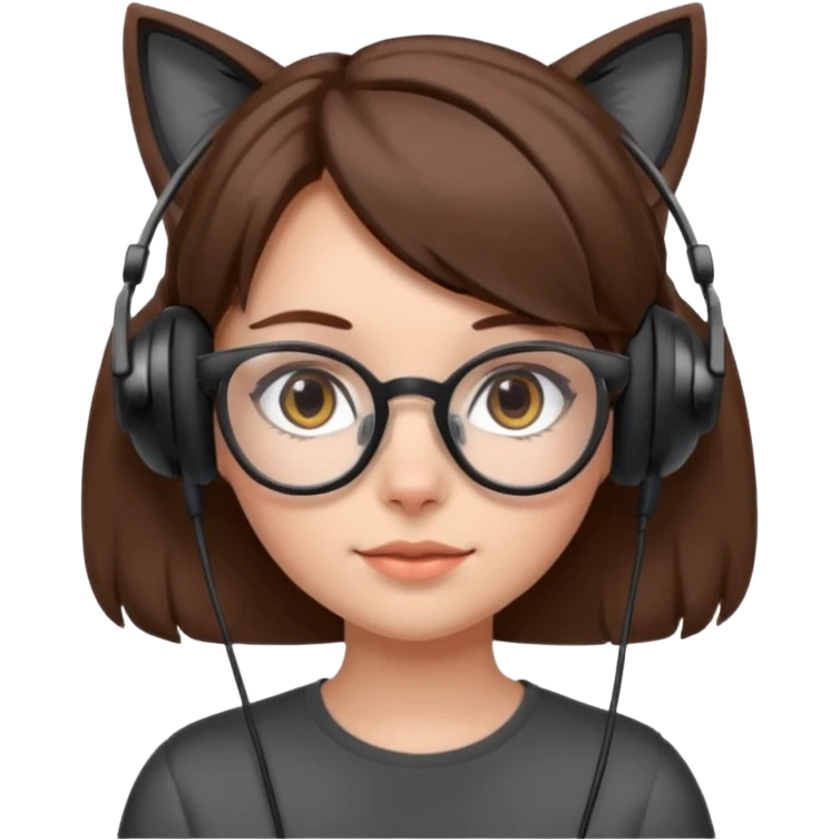 fille brune a lunette avec casque oreille de chat noir et gris emoji